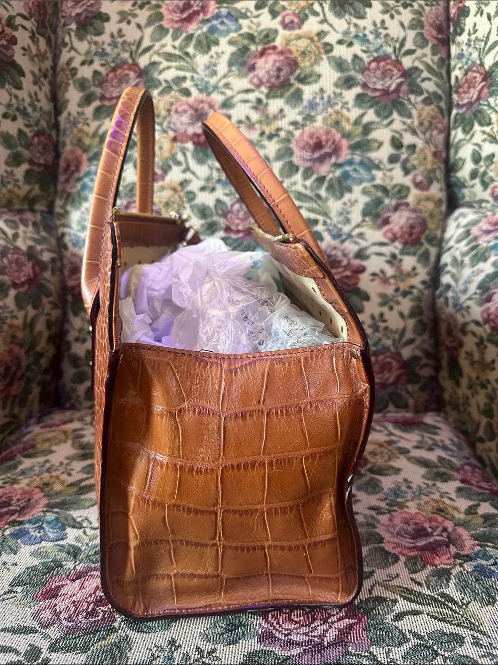 Kate Spade Brown Croc-Embossed Leather Handle Satchel‎